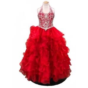 NEW LITTLE ROSIE girl's glitz long national pageant dress in red
